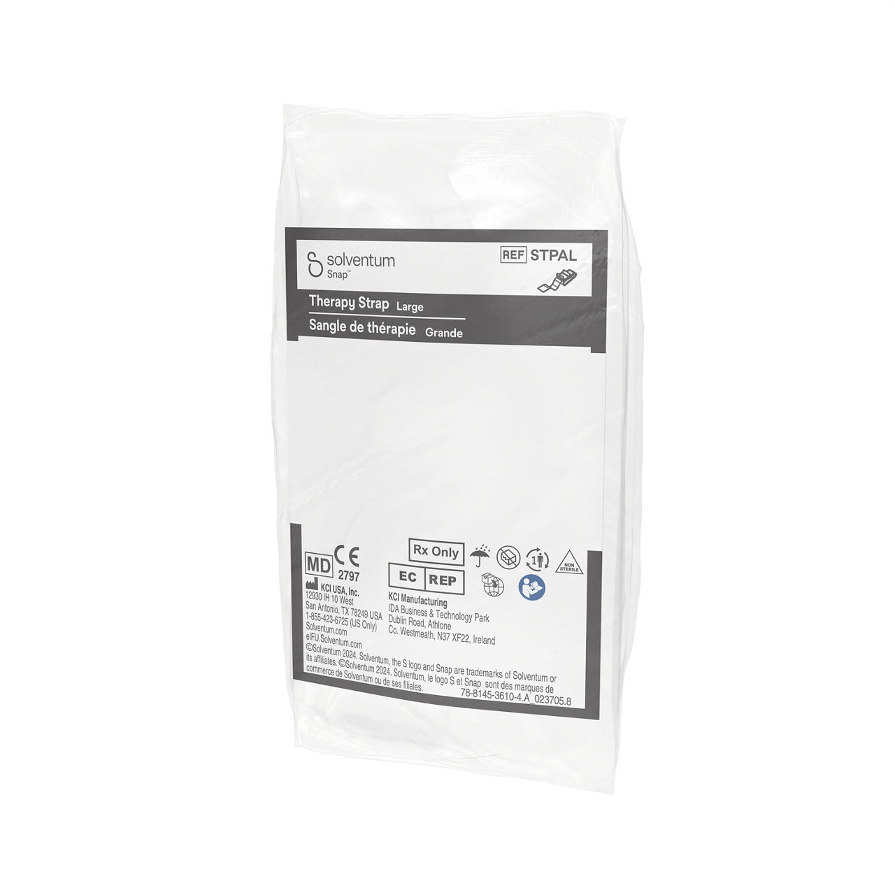 Solventum™ Snap™ Plus Therapy Strap, STPALV004, Large, Anthlone, IH1078249, BSI MDR, SLV RB - Front, Right, In Packaging (1R1)