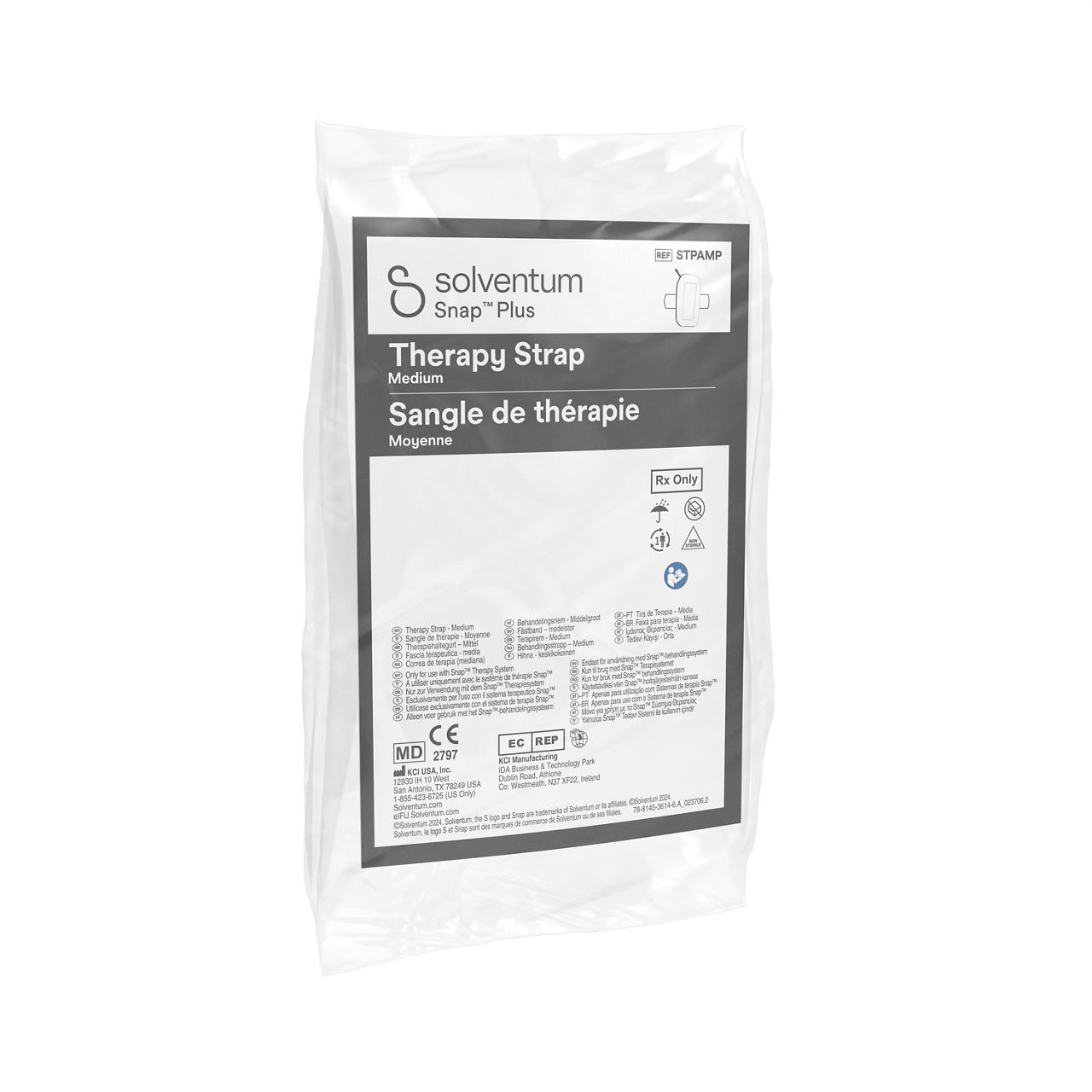 Solventum™ Snap™ Plus Therapy Strap, STPAMPV004, Medium, Anthlone, IH1078249, BSI MDR, SLV RB - Front, Left, In Packaging (1L1)