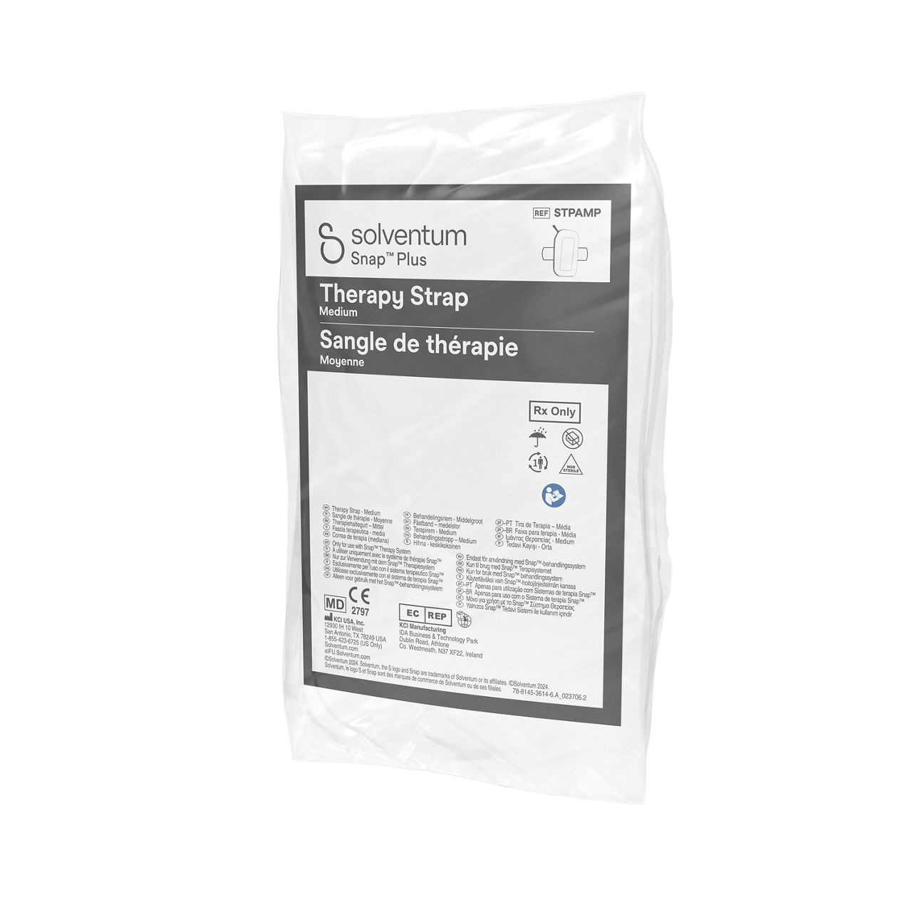 Solventum™ Snap™ Plus Therapy Strap, STPAMPV004, Medium, Anthlone, IH1078249, BSI MDR, SLV RB - Front, Right, In Packaging (1R1)