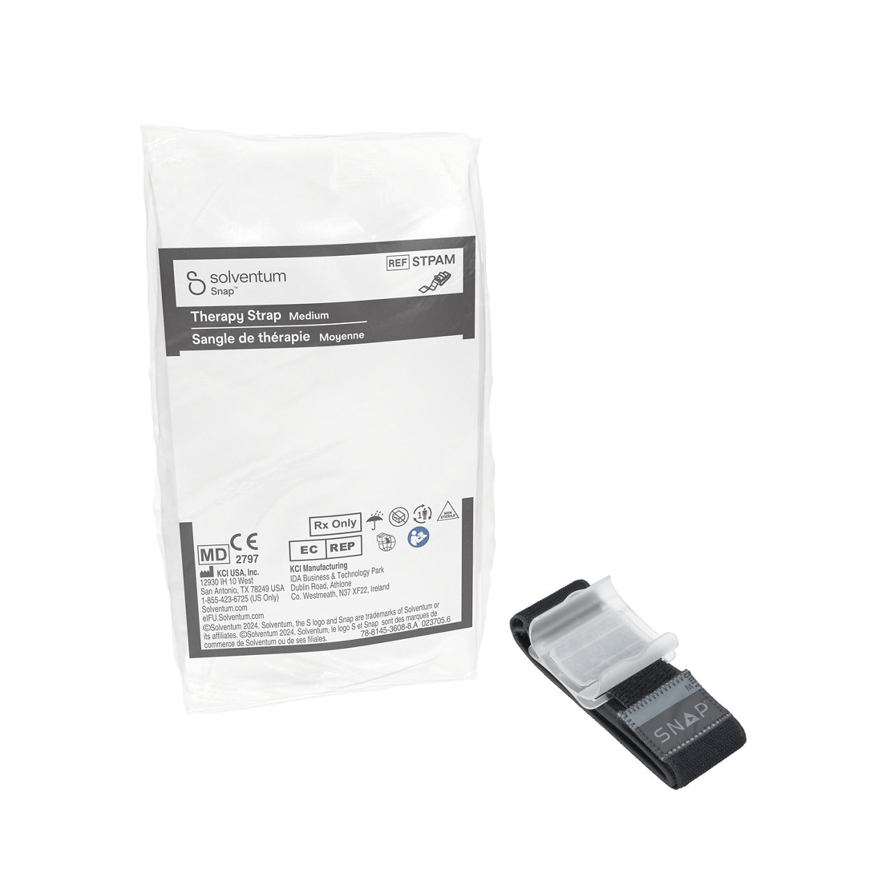 Solventum™ Snap™ Plus Therapy Strap, STPAMV004, Medium, Anthlone, IH1078249, BSI MDR, SLV RB - Front, Left, In Packaging (1L1)