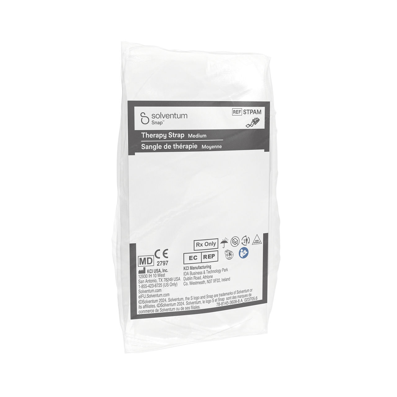 Solventum™ Snap™ Plus Therapy Strap, STPAMV004, Medium, Anthlone, IH1078249, BSI MDR, SLV RB - Front, Left, In Packaging (1L1)