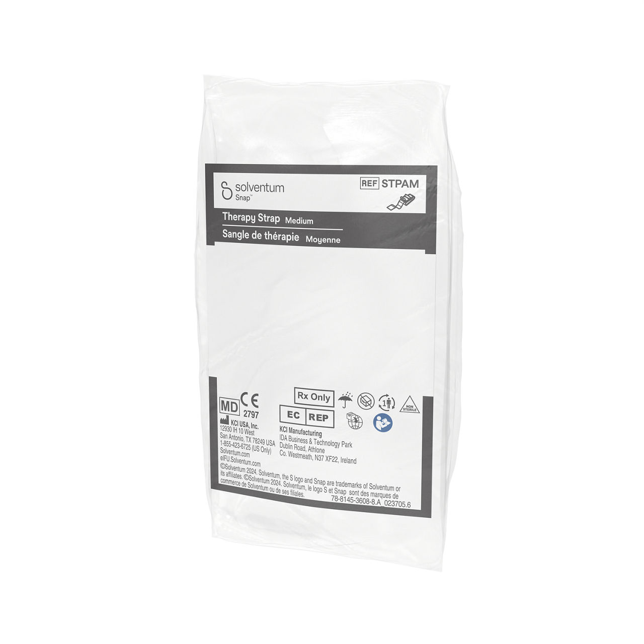 Solventum™ Snap™ Plus Therapy Strap, STPAMV004, Medium, Anthlone, IH1078249, BSI MDR, SLV RB - Front, Right, In Packaging (1R1)