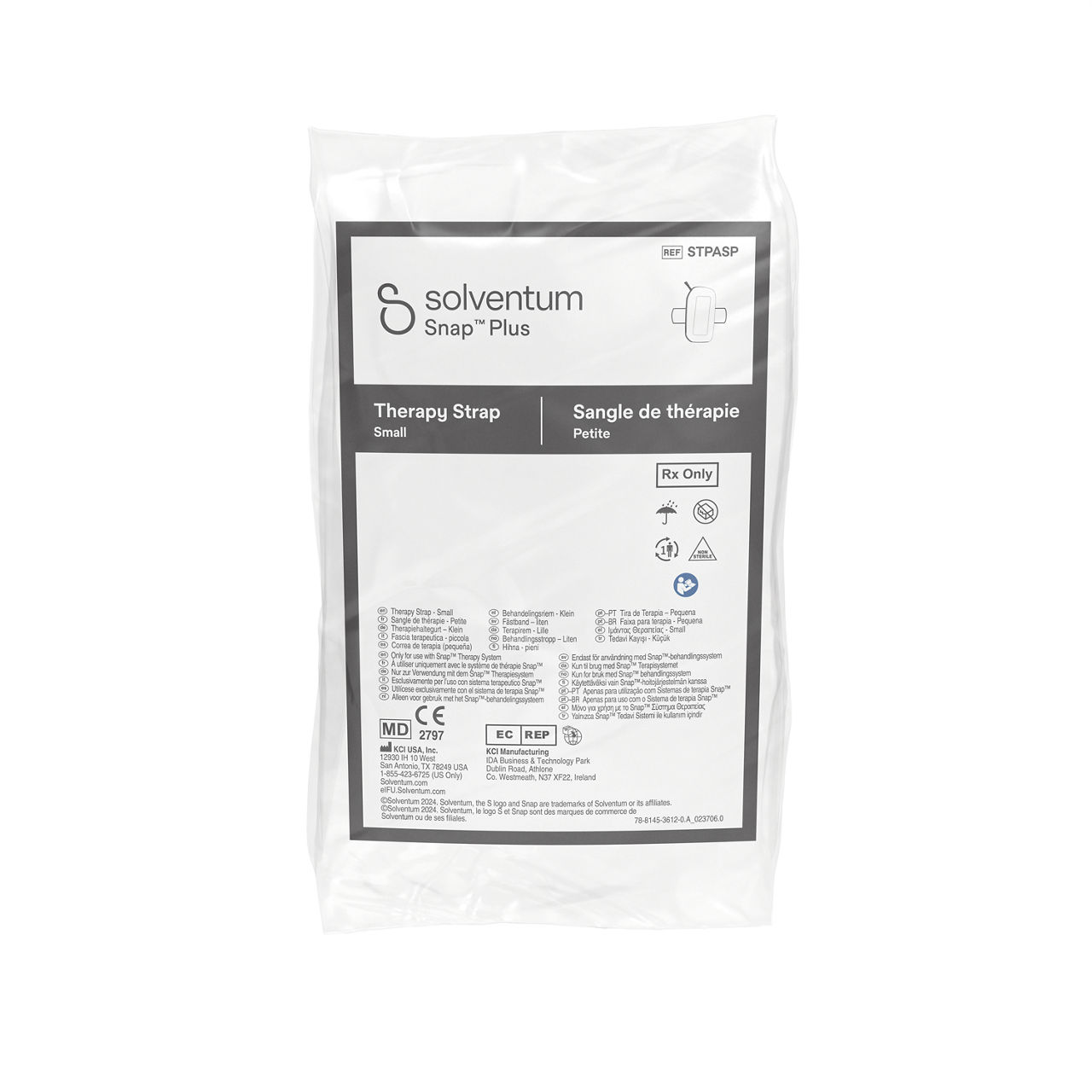 Solventum™ Snap™ Plus Therapy Strap, STPASPV004, Small, Anthlone, IH1078249, BSI MDR, SLV RB - Front, Center, In Packaging (1C1)