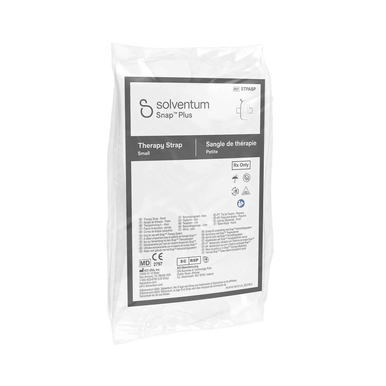 Solventum™ Snap™ Plus Therapy Strap, STPASPV004, Small, Anthlone, IH1078249, BSI MDR, SLV RB - Front, Left, In Packaging (1L1)