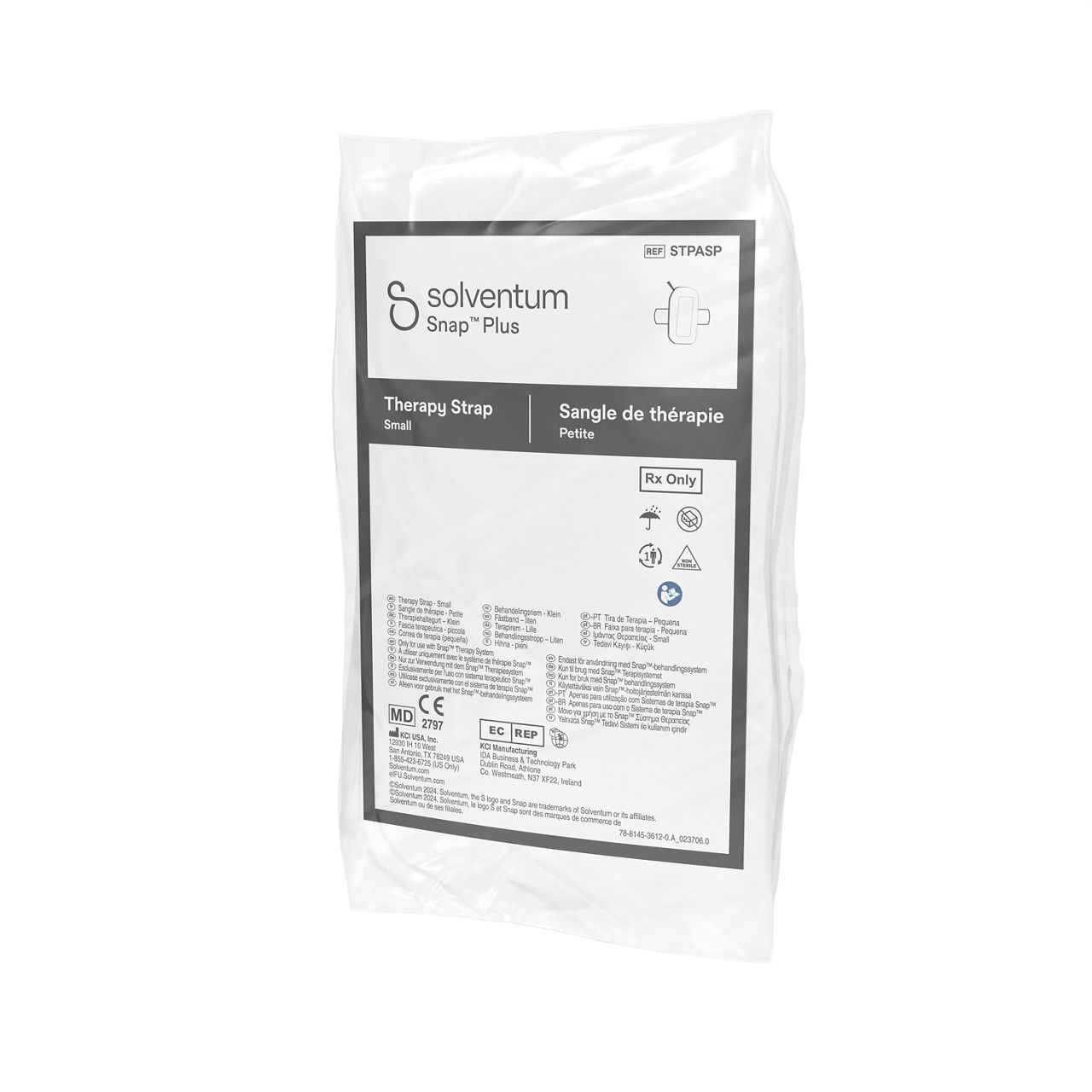 Solventum™ Snap™ Plus Therapy Strap, STPASPV004, Small, Anthlone, IH1078249, BSI MDR, SLV RB - Front, Right, In Packaging (1R1)
