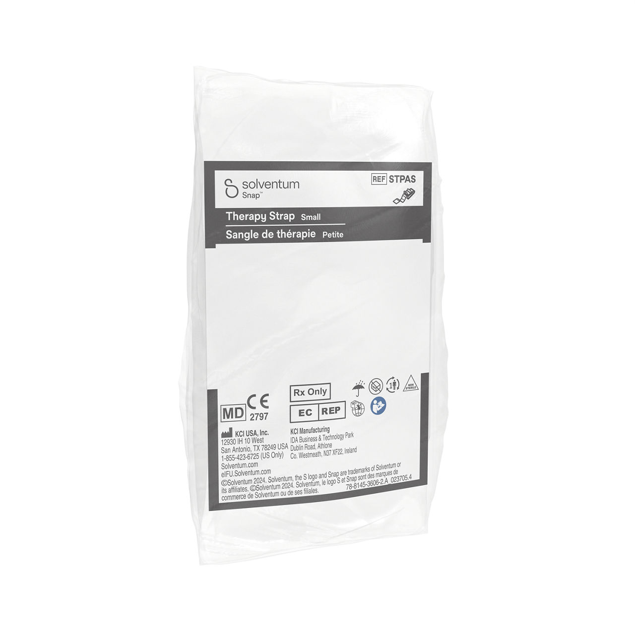 Solventum™ Snap™ Plus Therapy Strap, STPASV004, Small, Anthlone, IH1078249, BSI MDR, SLV RB - Front, Left, In Packaging (1L1)