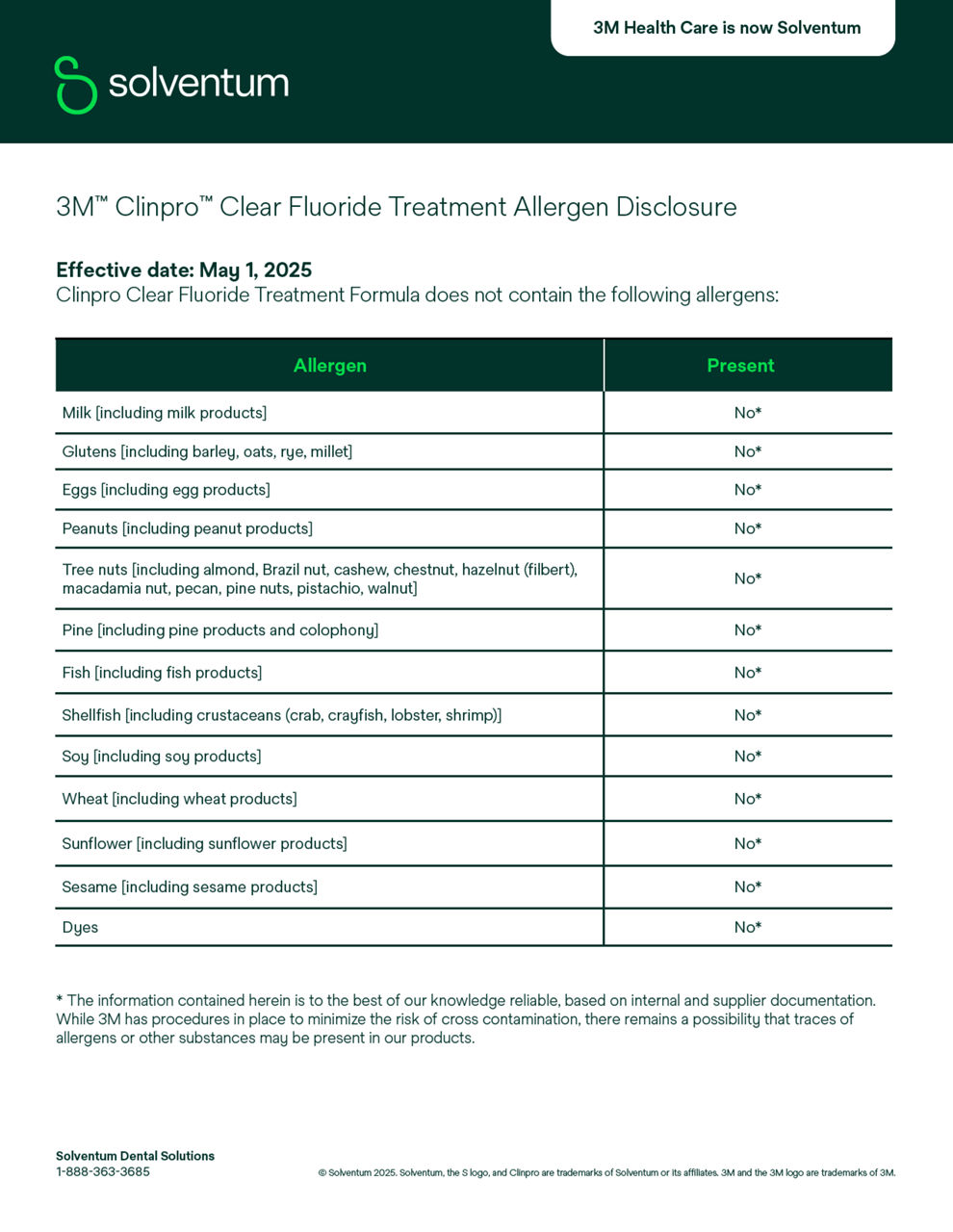 3M™ Clinpro™ Clear Fluoride Treatment Allergen Letter, US