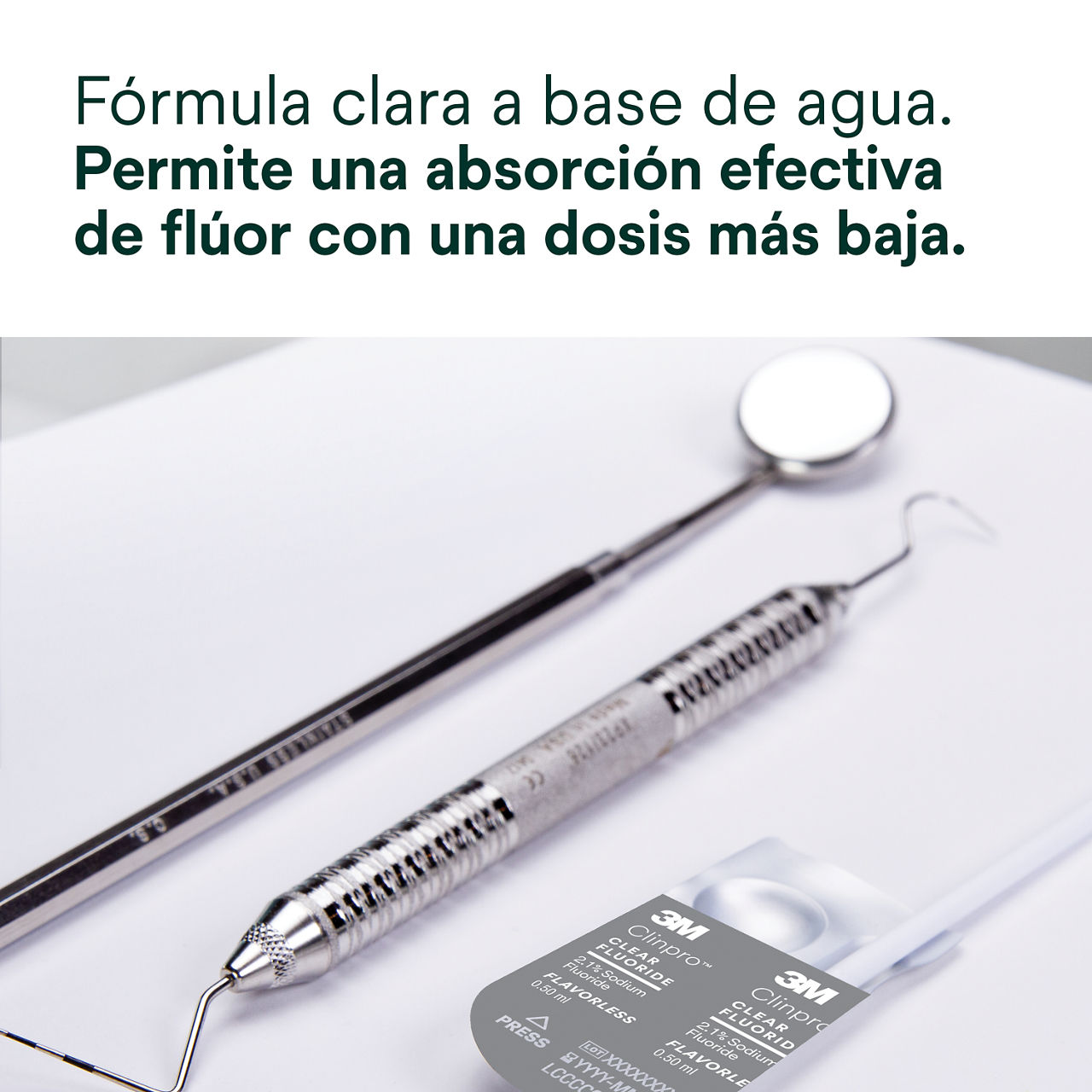 Clinpro Transparente, Insípido: La formulación a base de agua transparente permite una absorción efectiva de fluoruro.