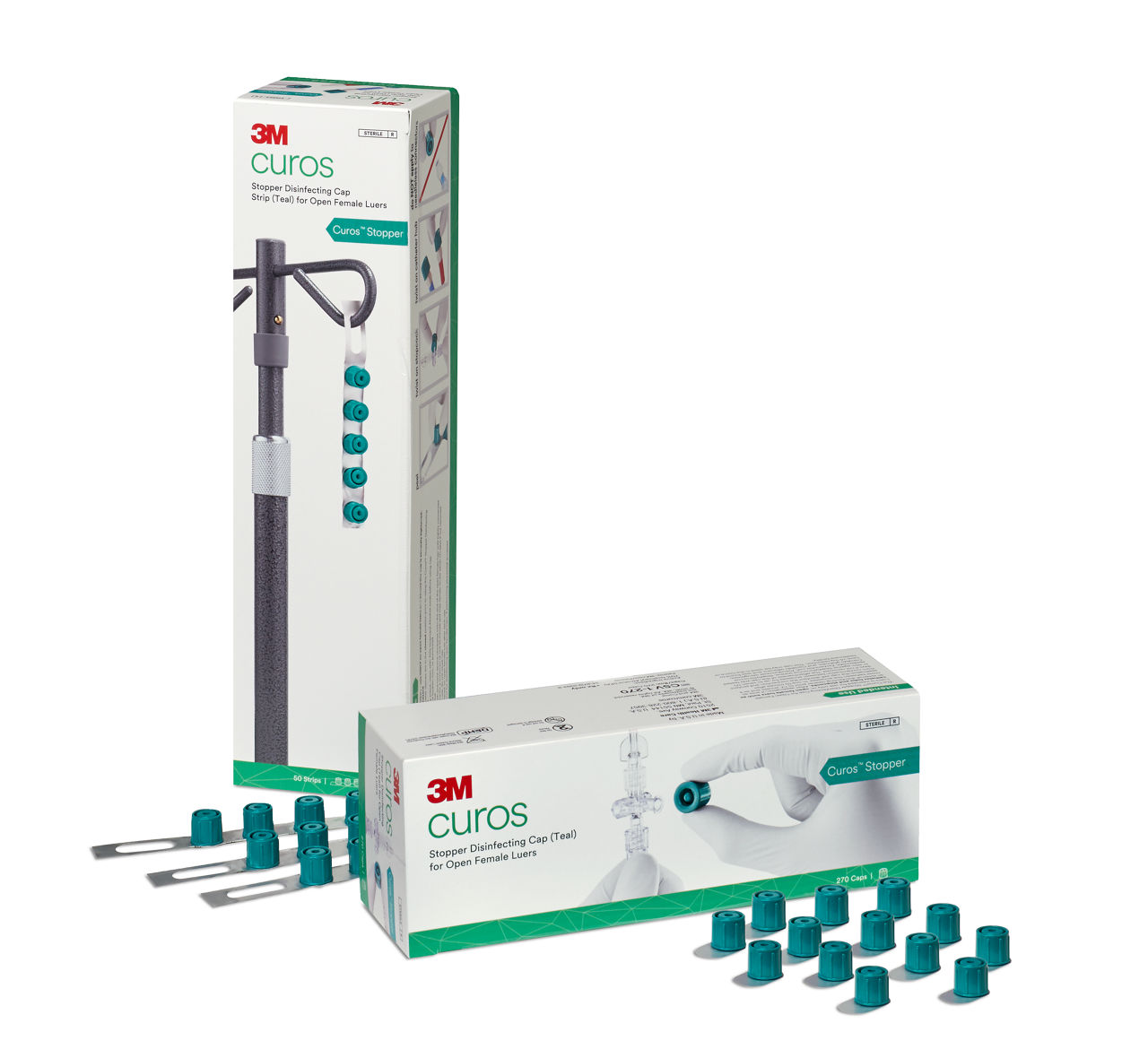 Curos™ Product Group Image Stopper Disinfecting Cap Teal Combo Packaging