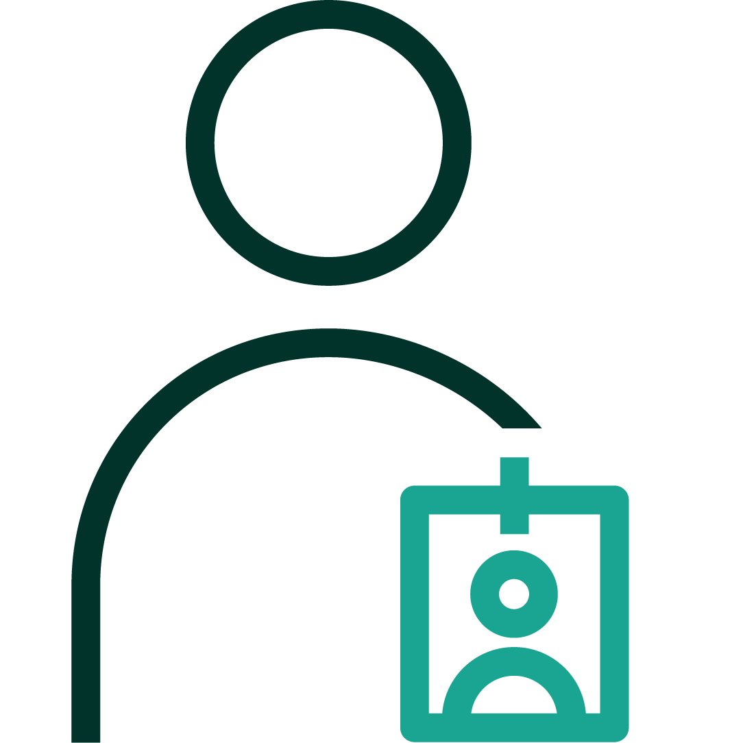 Pictogram van een persoon en een identificatiebadge.