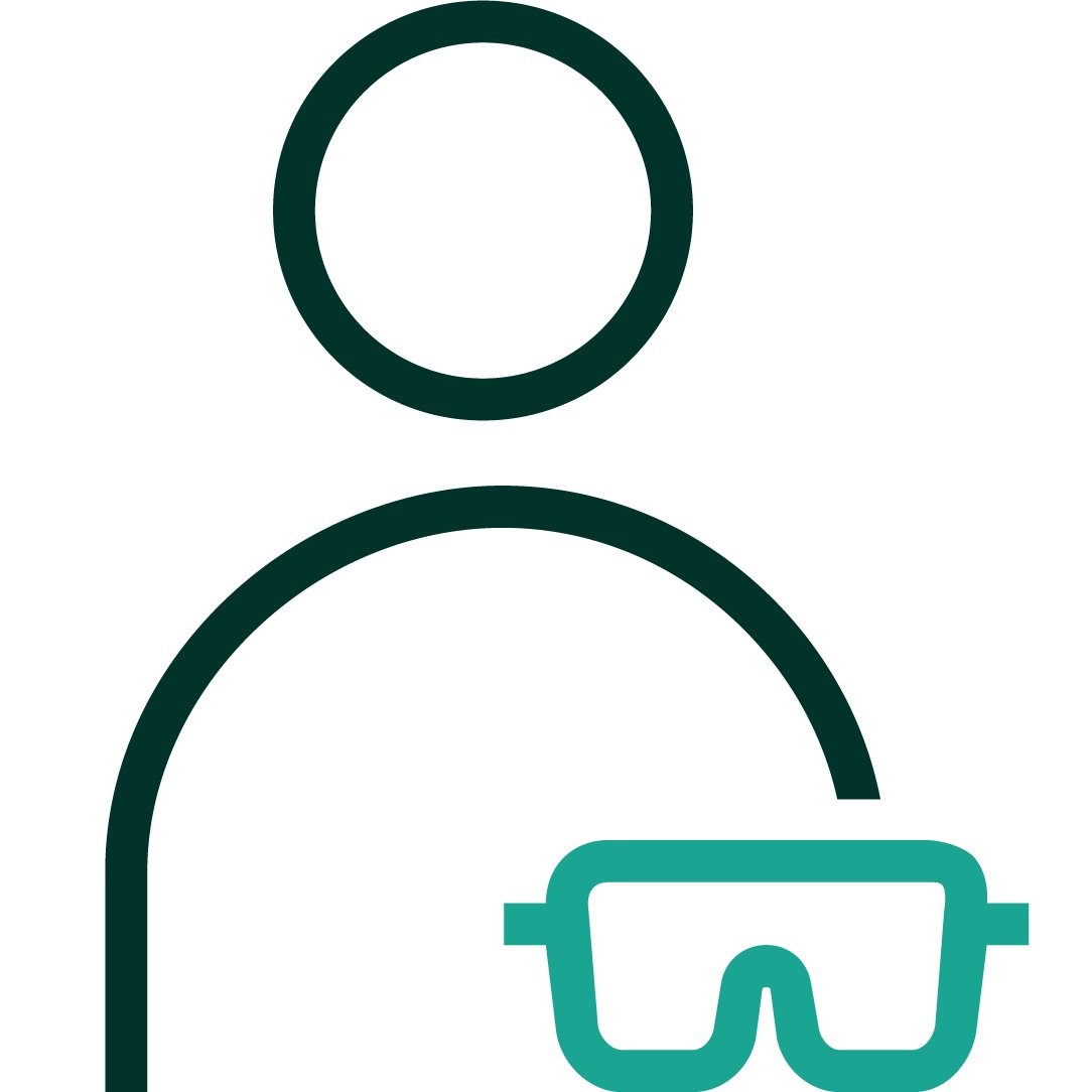 Pictogram van een persoon met veiligheidsbril.