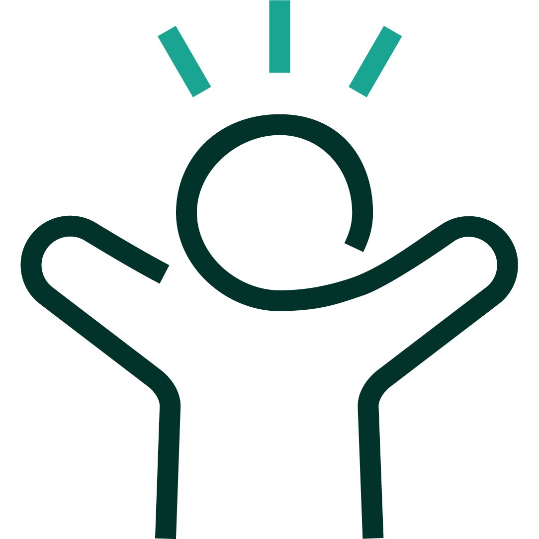 Pictogram van een persoon met licht of energie die uit het hoofd komt.