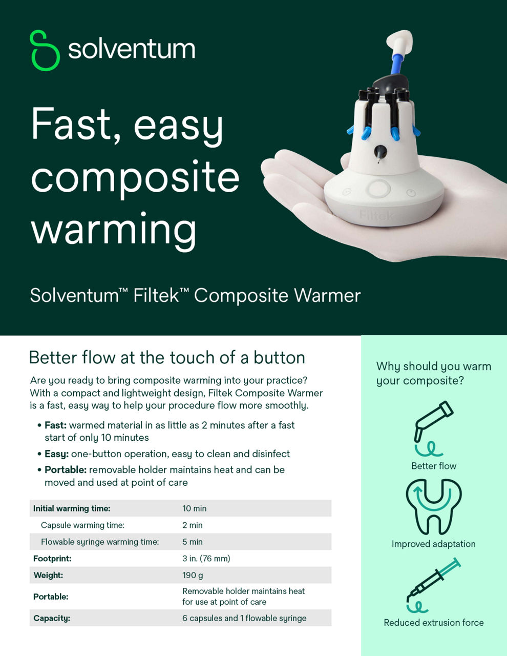 Solventum™ Filtek™ Composite Warmer Sell Sheet, US