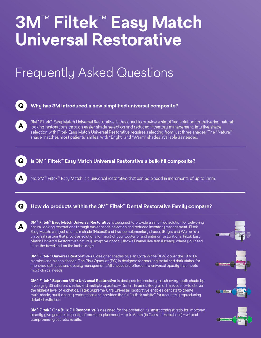 Filtek™ Easy Match Universal Restorative FAQ