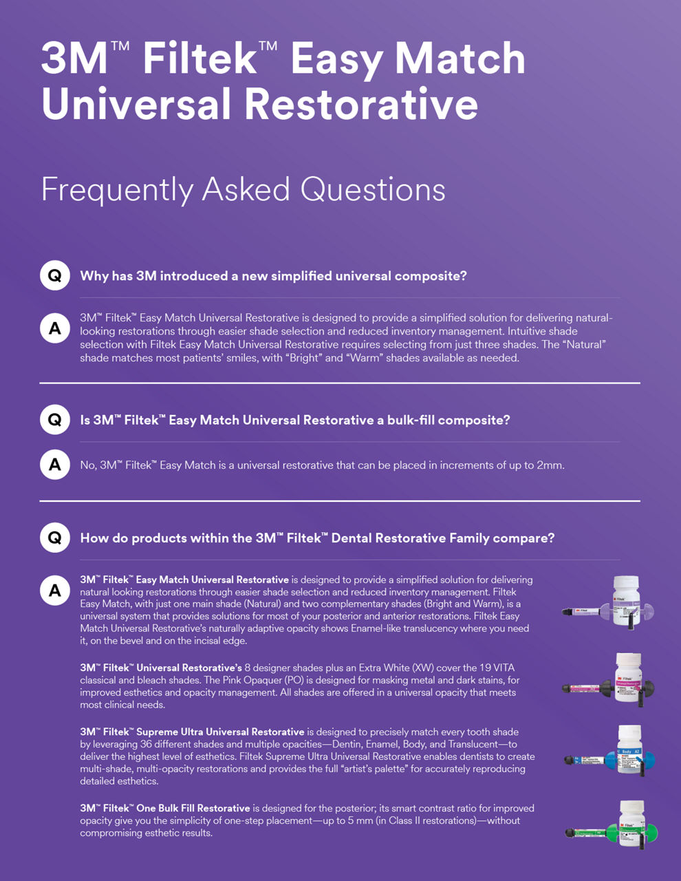 Filtek™ Easy Match Universal Restorative FAQ