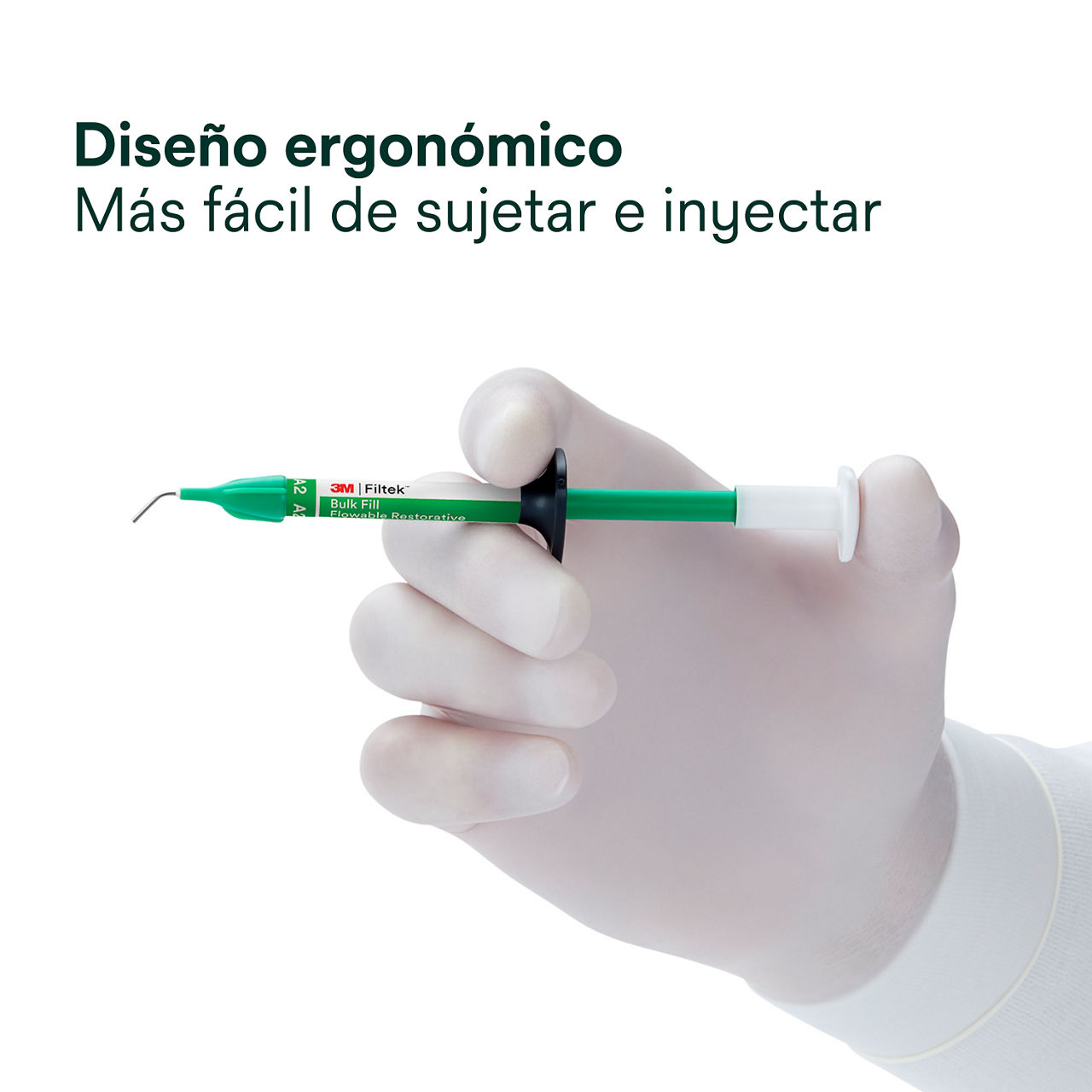 3- Filtek Bulk Fill Flowable Syringe: Diseño ergonómico: fácil de sostener e inyectar