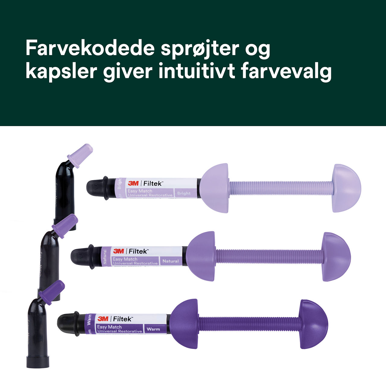(2) Filtek™ Easy Match Universal Restorative Farvekodede sprøjter og kapsler Bplus 6