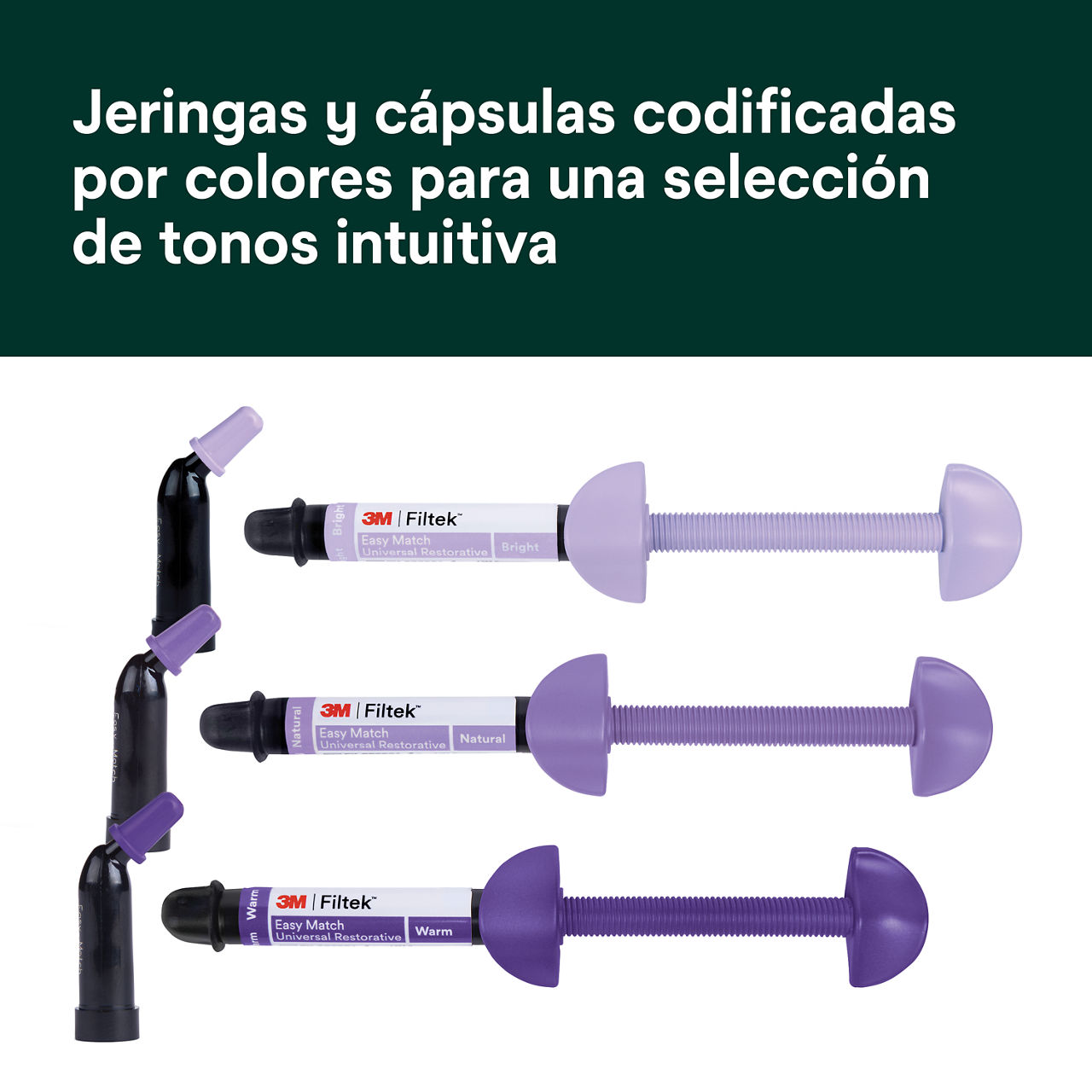 (2) Filtek™ Easy Match Universal Restorative Jeringas y cápsulas codificadas por colores Bplus 6
