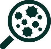 Icon illustrating Infection, magnifying glass, bacteria, Sugical Site Infections, SSIs, vector illustration