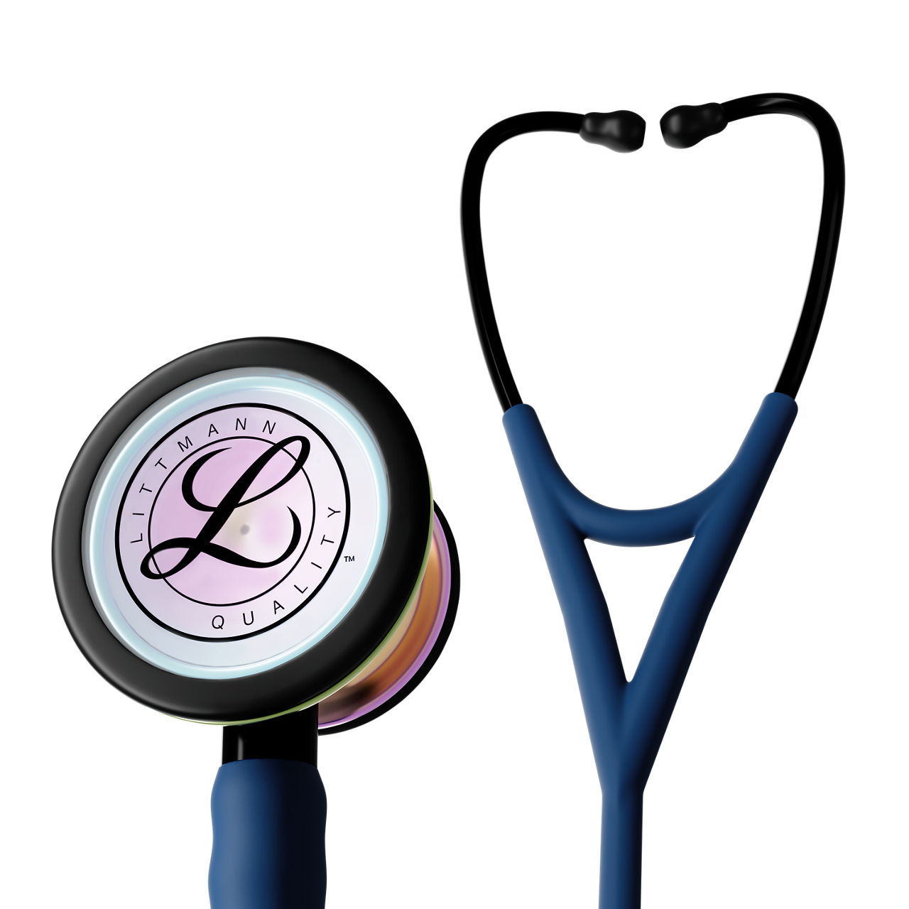 3M™ Littmann® Cardiology IV™ Estetoscópio, 6242C, Peça peitoral Arco-íris de Alto Brilho, Tubo acetinado Marinho