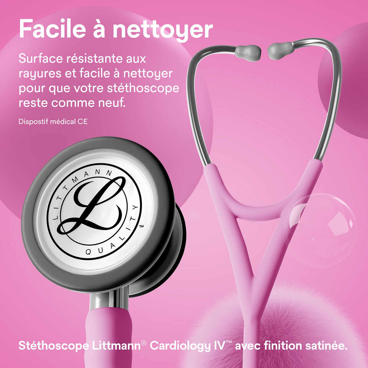 Littmann finition satinée B+ Cardiology – Pavillon et embouts auriculaires couleur rose (3000x3000)
