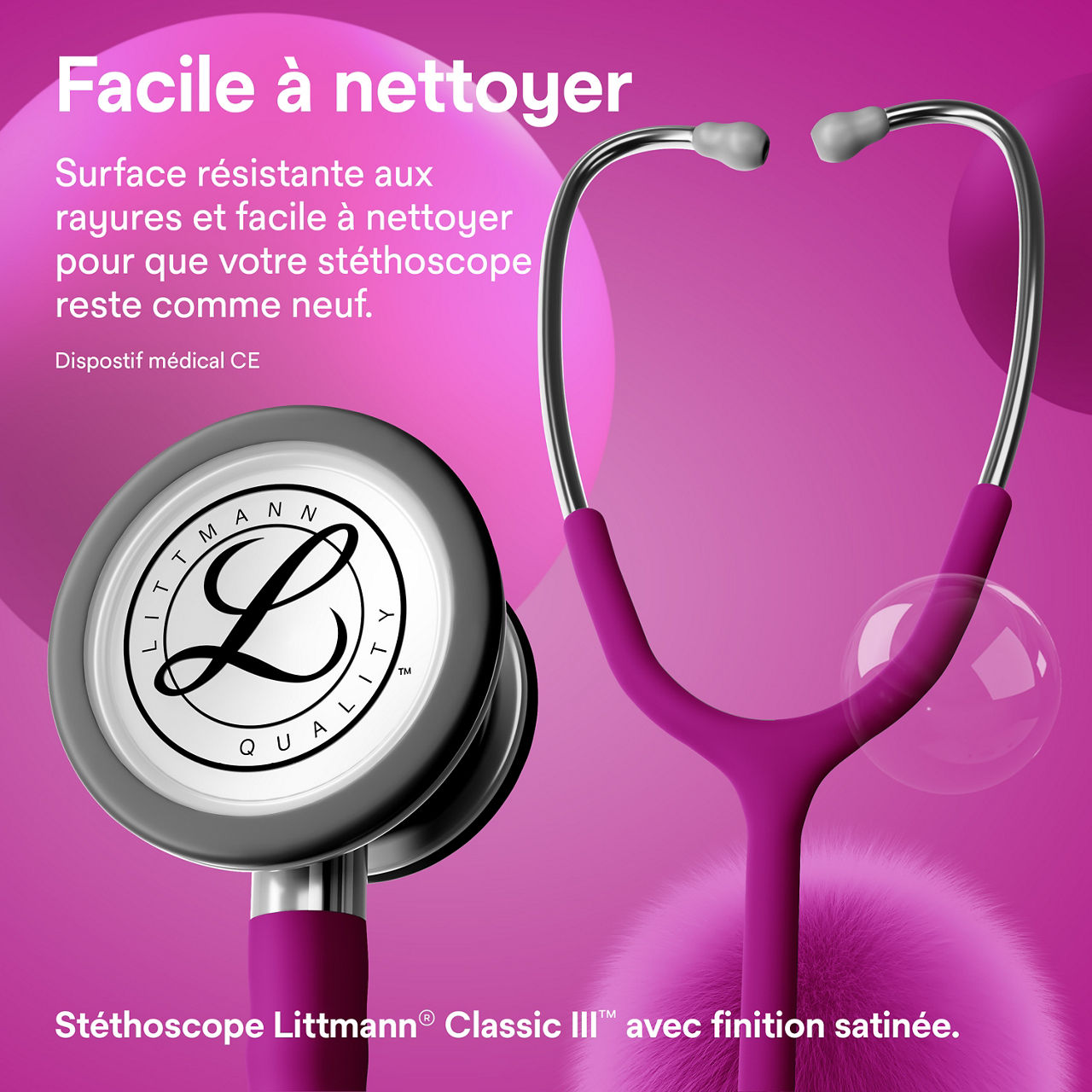 Littmann satinée B+ Classic – Pavillon et embouts auriculaires couleur framboise (3000x3000)