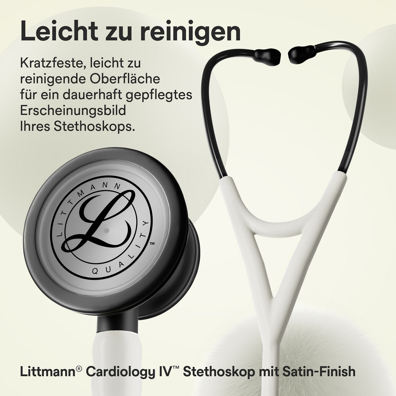 Leicht zu reinigen – kratzfeste Oberfläche für ein gepflegtes Erscheinungsbild Ihres Stethoskops
