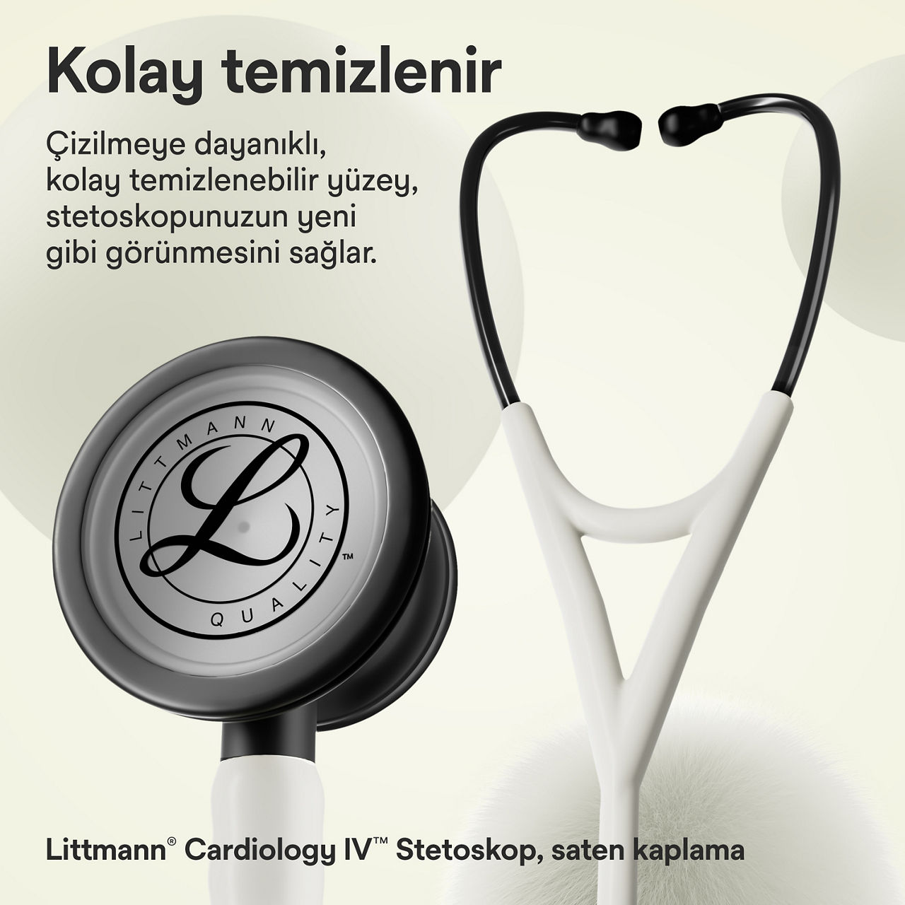 Littmann Cardiology Satin Finish alabaster göğüs parçası ve kulaklıklı stetoskop