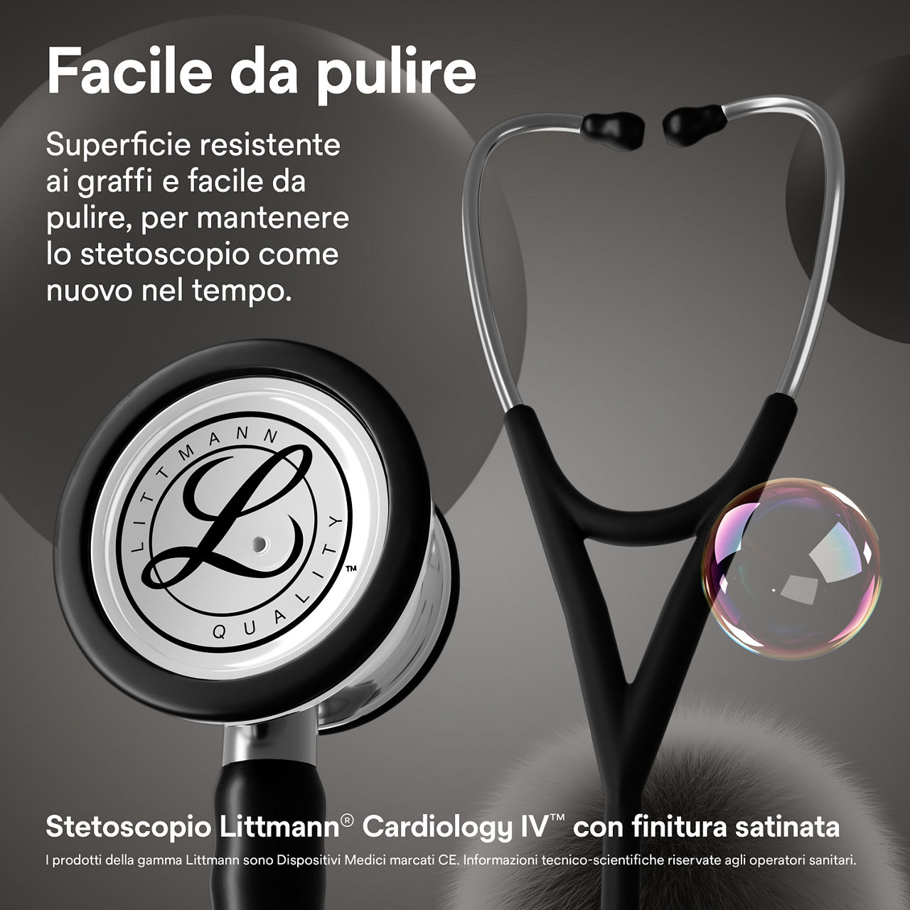 Littmann Cardiology Satin Finish stetoscopio nero con testina e auricolari