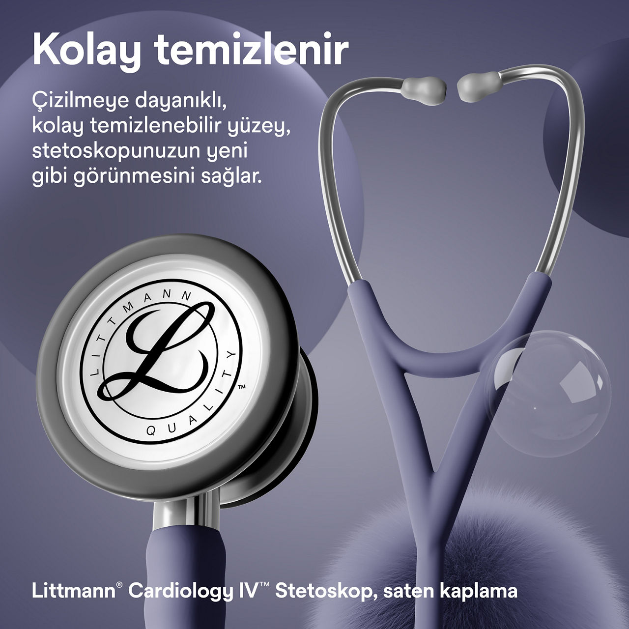 Littmann Cardiology Satin Finish midnight göğüs parçası ve kulaklıklı stetoskop