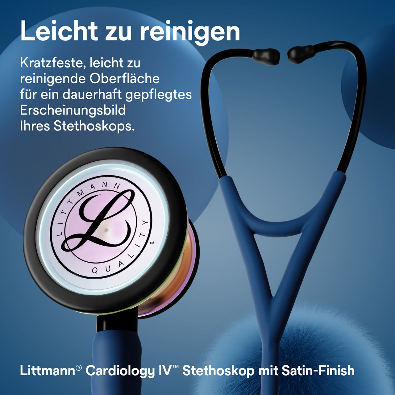 Littmann Cardiology Satin Finish Stethoskop in Navy mit Bruststück und Ohrbügel