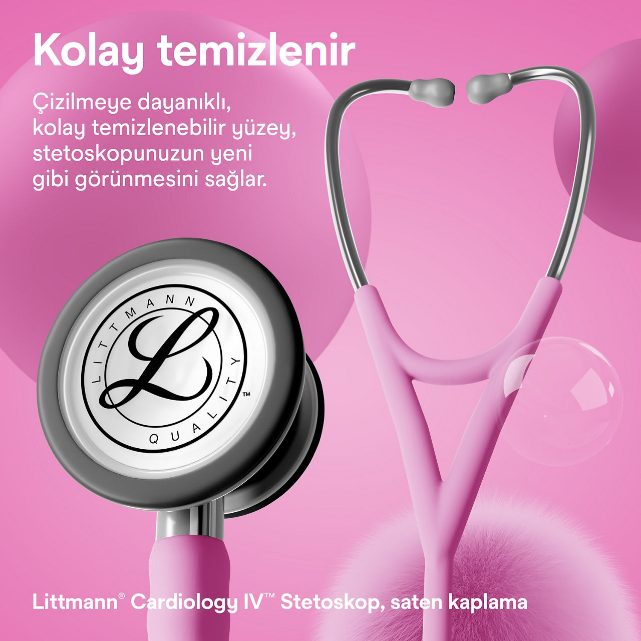 Littmann Cardiology Satin Finish pembe göğüs parçası ve kulaklıklı stetoskop