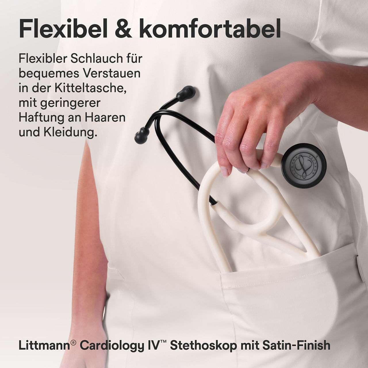 Littmann Cardiology Satin Finish Stethoskop in Alabaster in der Kitteltasche