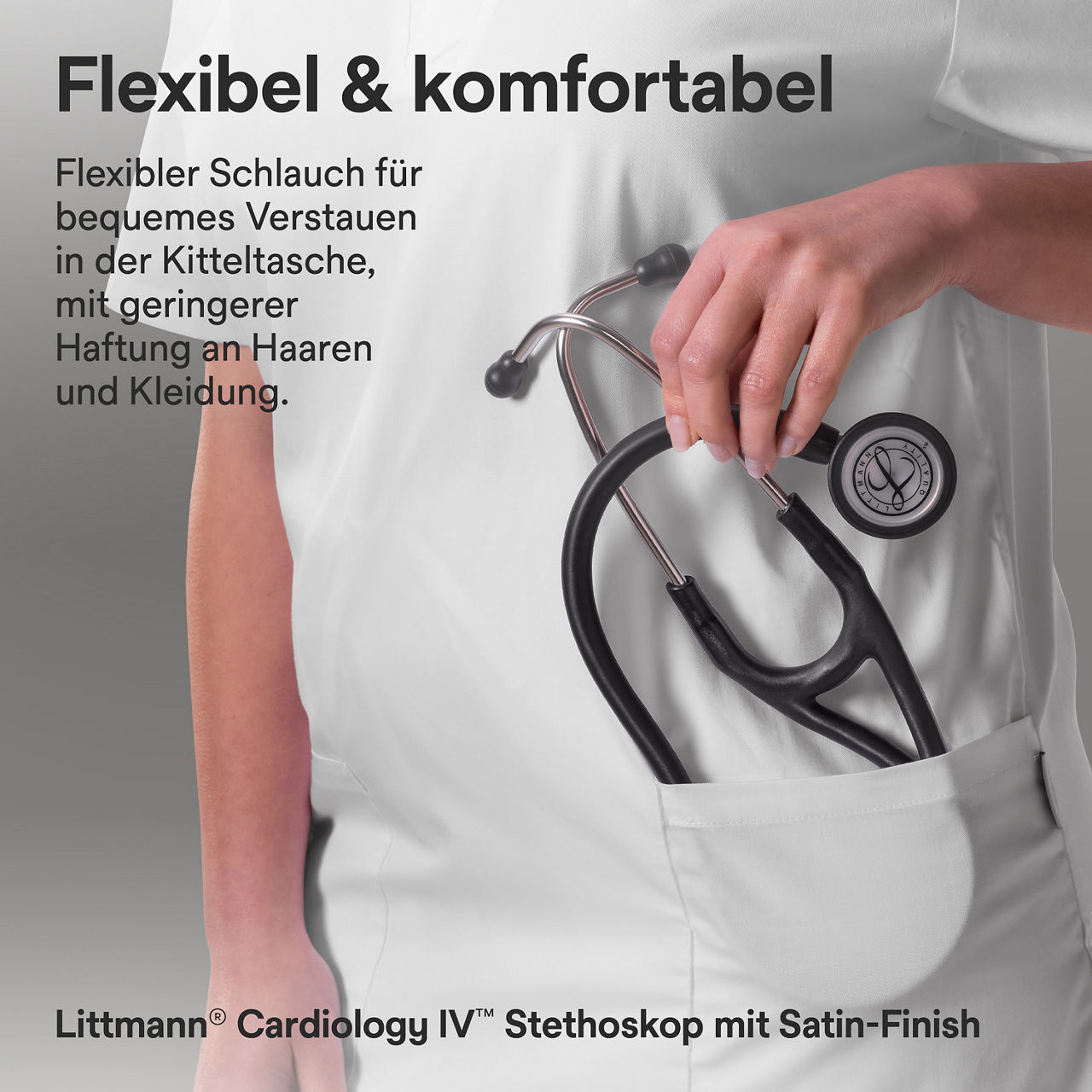 Littmann Cardiology Satin Finish Stethoskop in Schwarz in der Kitteltasche