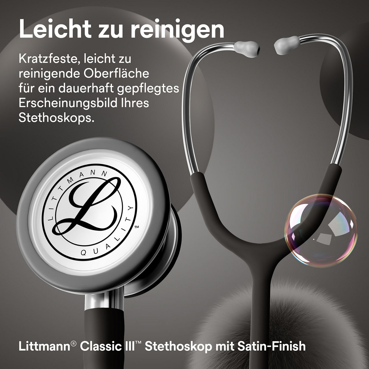 Littmann Classic Satin Finish Stethoskop in Schwarz mit Bruststück und Ohrbügel