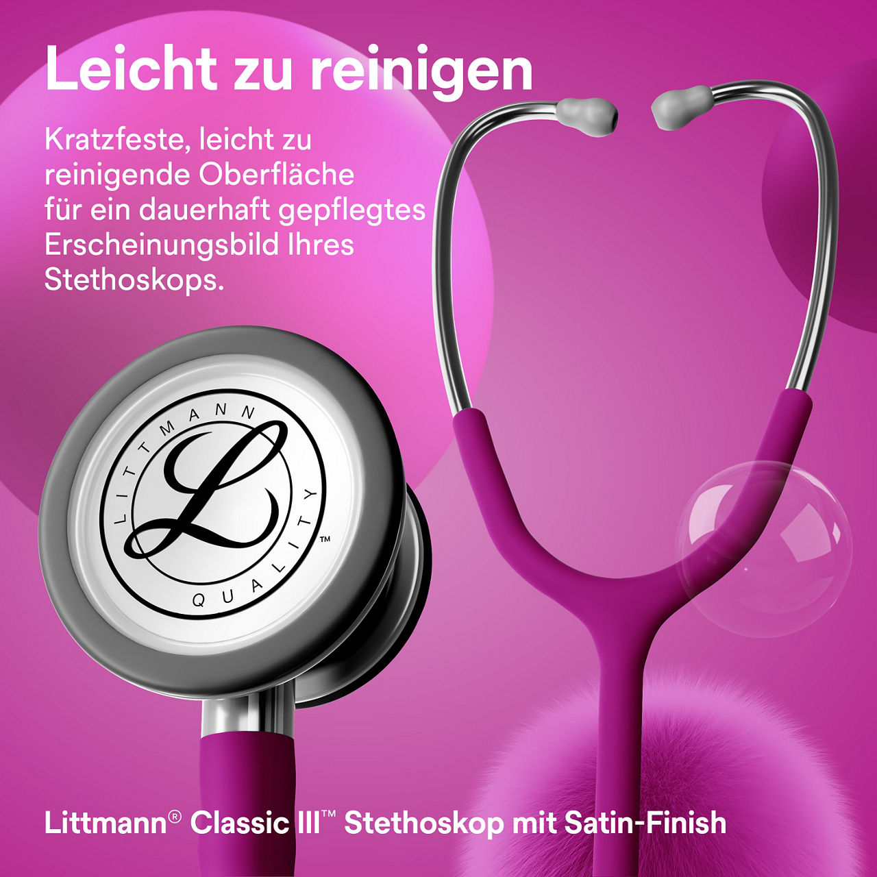 Littmann Classic Satin Finish Stethoskop in Himbeere mit Bruststück und Ohrbügel