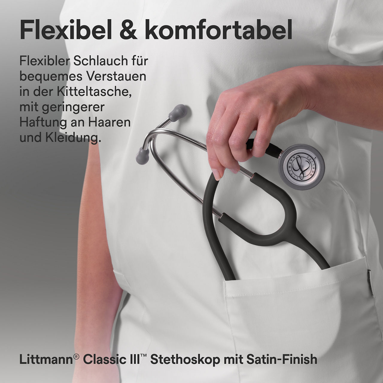 Littmann Classic Satin Finish Stethoskop in Schwarz in der Kitteltasche