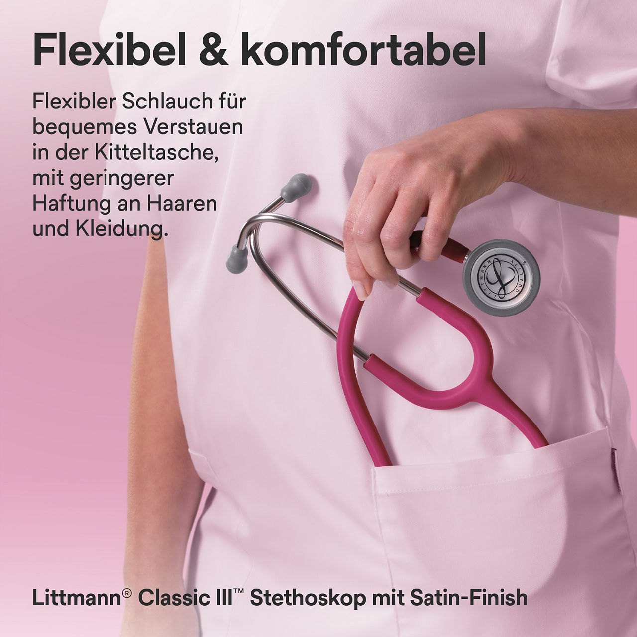 Littmann Classic Satin Finish Stethoskop in Himbeere in der Kitteltasche