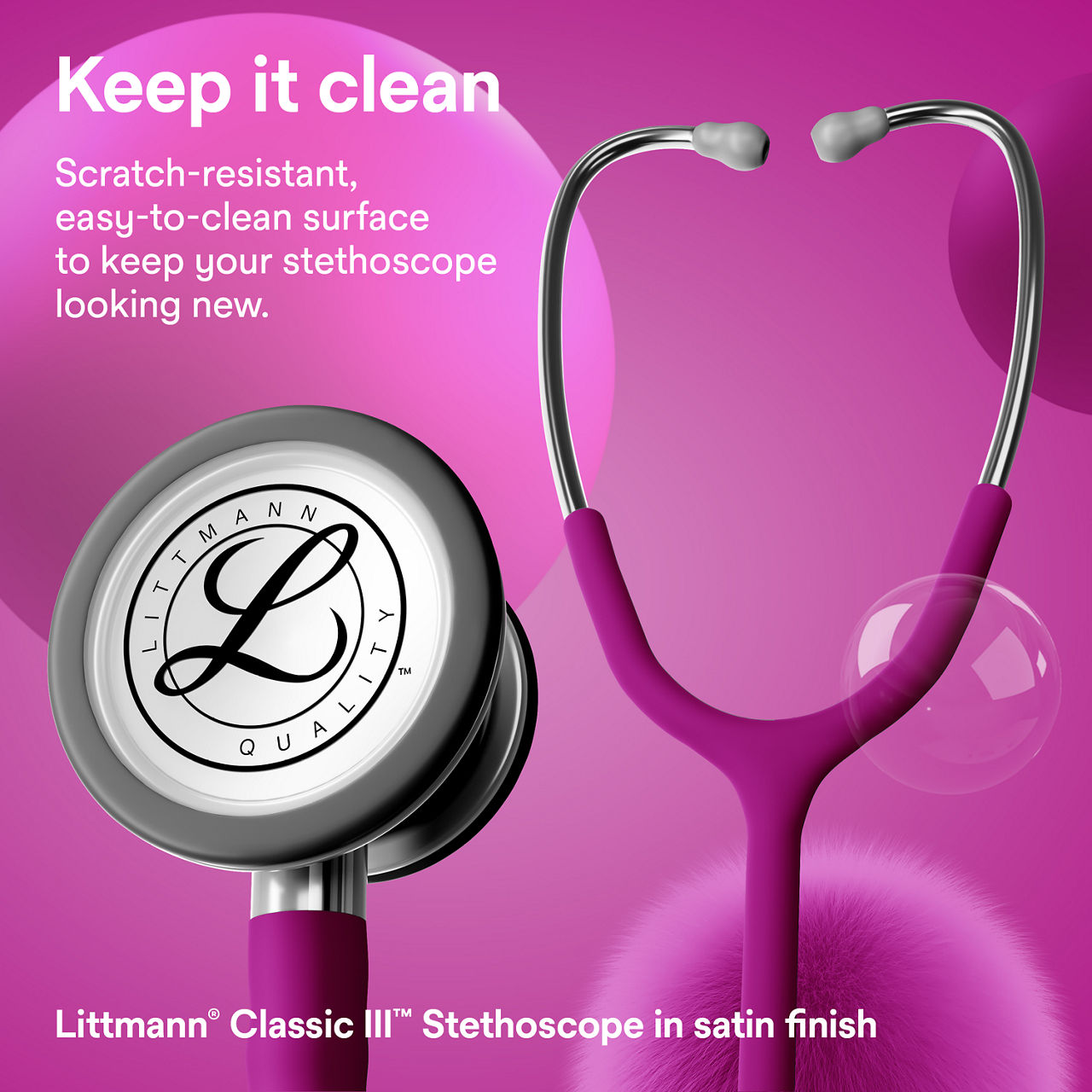 Littmann® Classic III™ Stethoscope Satin Finish B+ Assets 3000x3000 - Raspberry