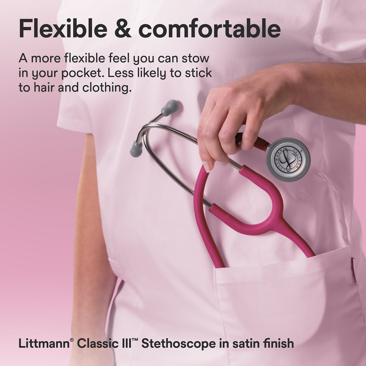 Littmann® Classic III™ Stethoscope Satin Finish B+ Assets 3000x3000 - Raspberry