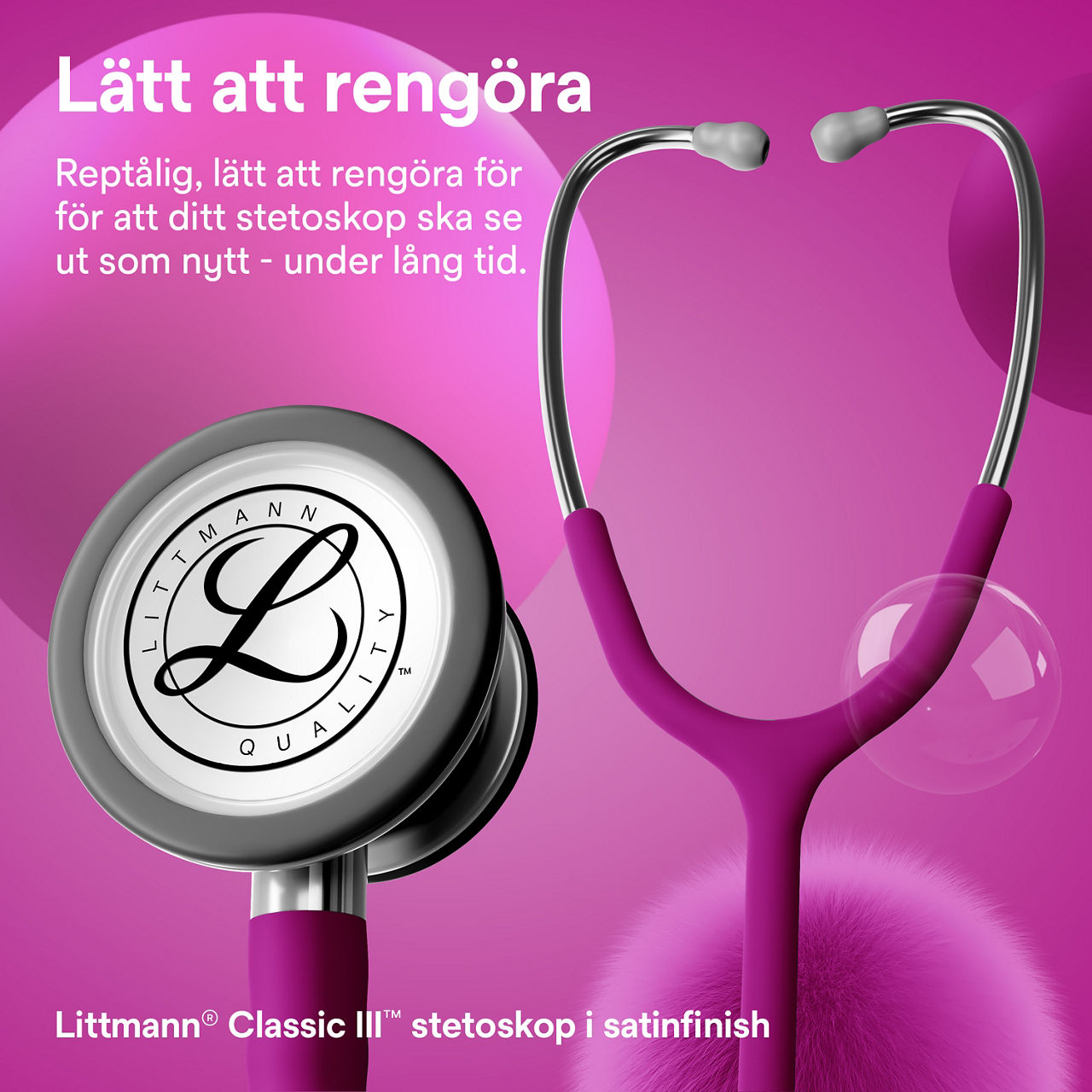 Littmann Satin Finish Classic Stetoskop Bröststycke och Öronbyglar Hallon 3000x3000
