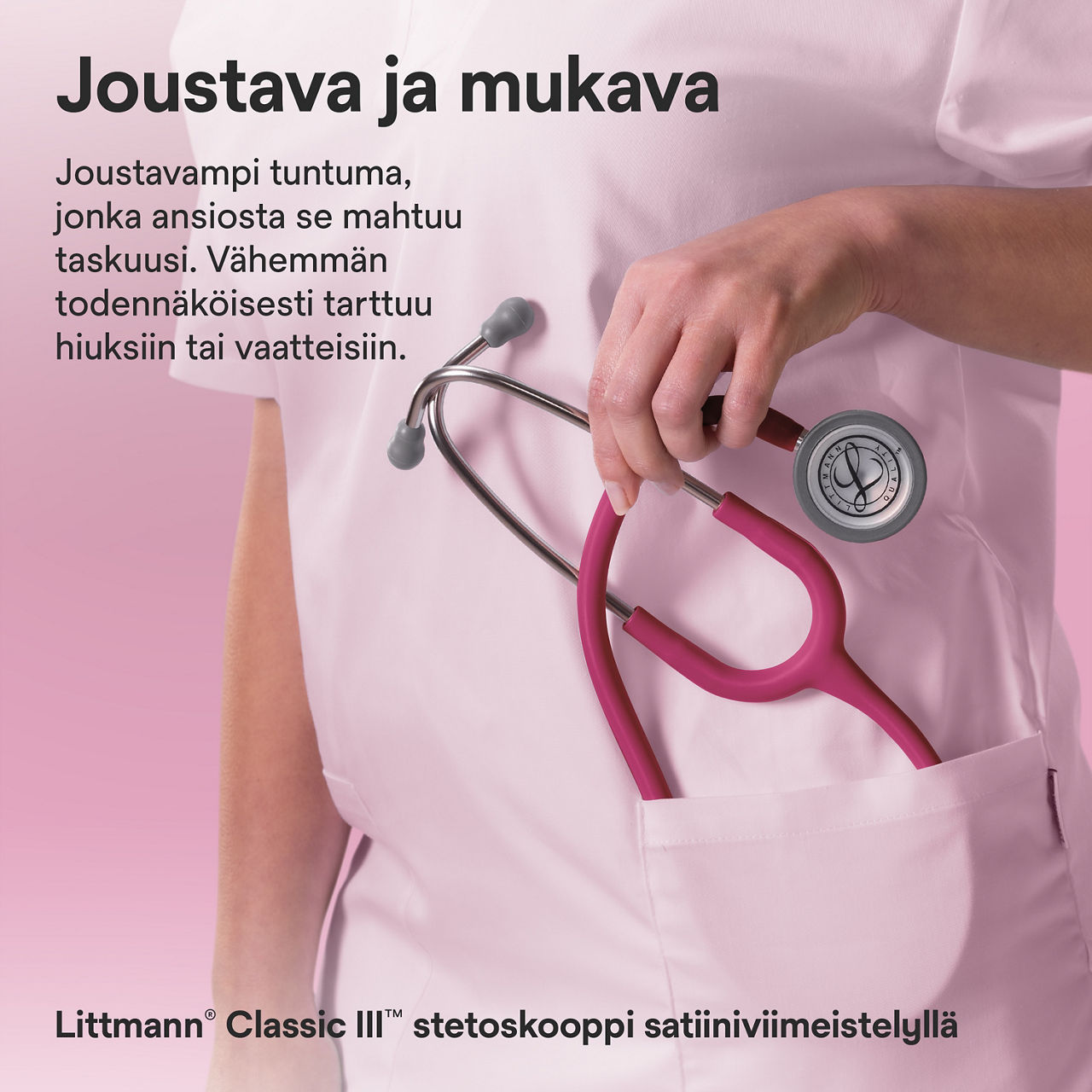 Littmann Classic stetoskooppi raspberry taskussa satin finish
