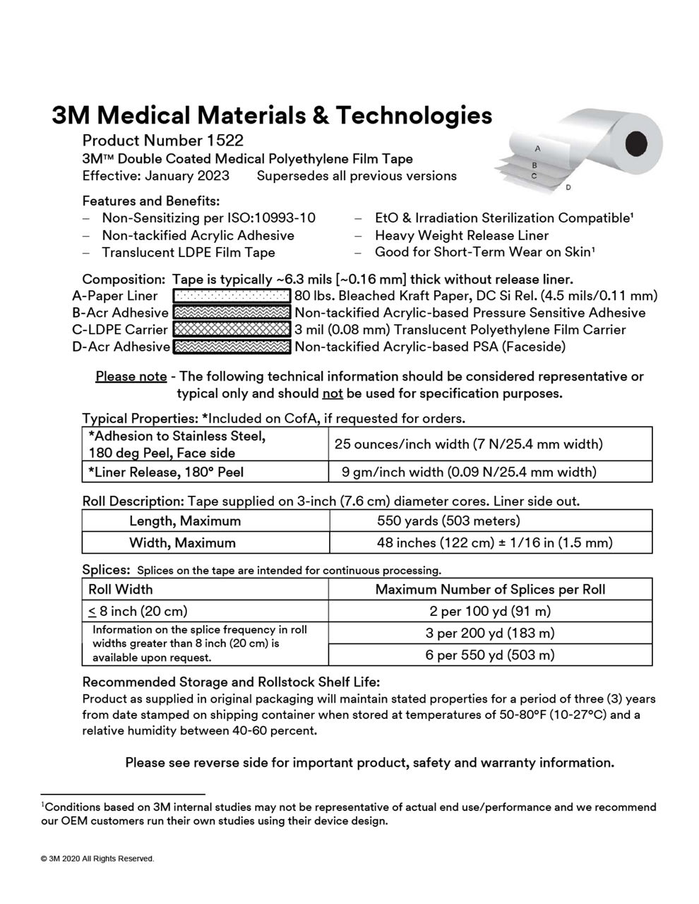 3M™ Medical Tape 1522, Technical Information Sheet