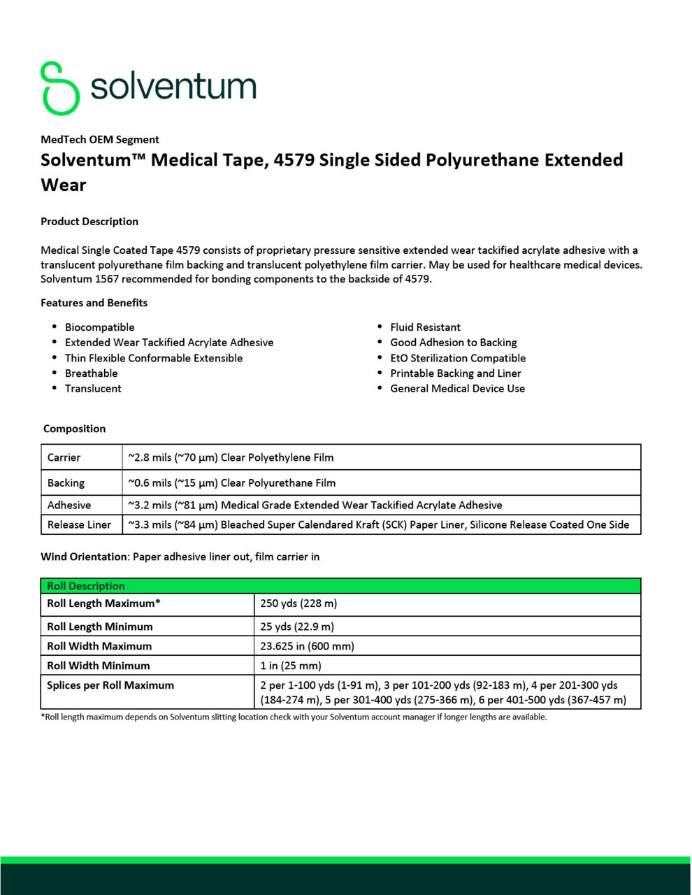 Solventum™ Medical Tape, 4579 Single Sided Polyurethane Extended Wear - TIS