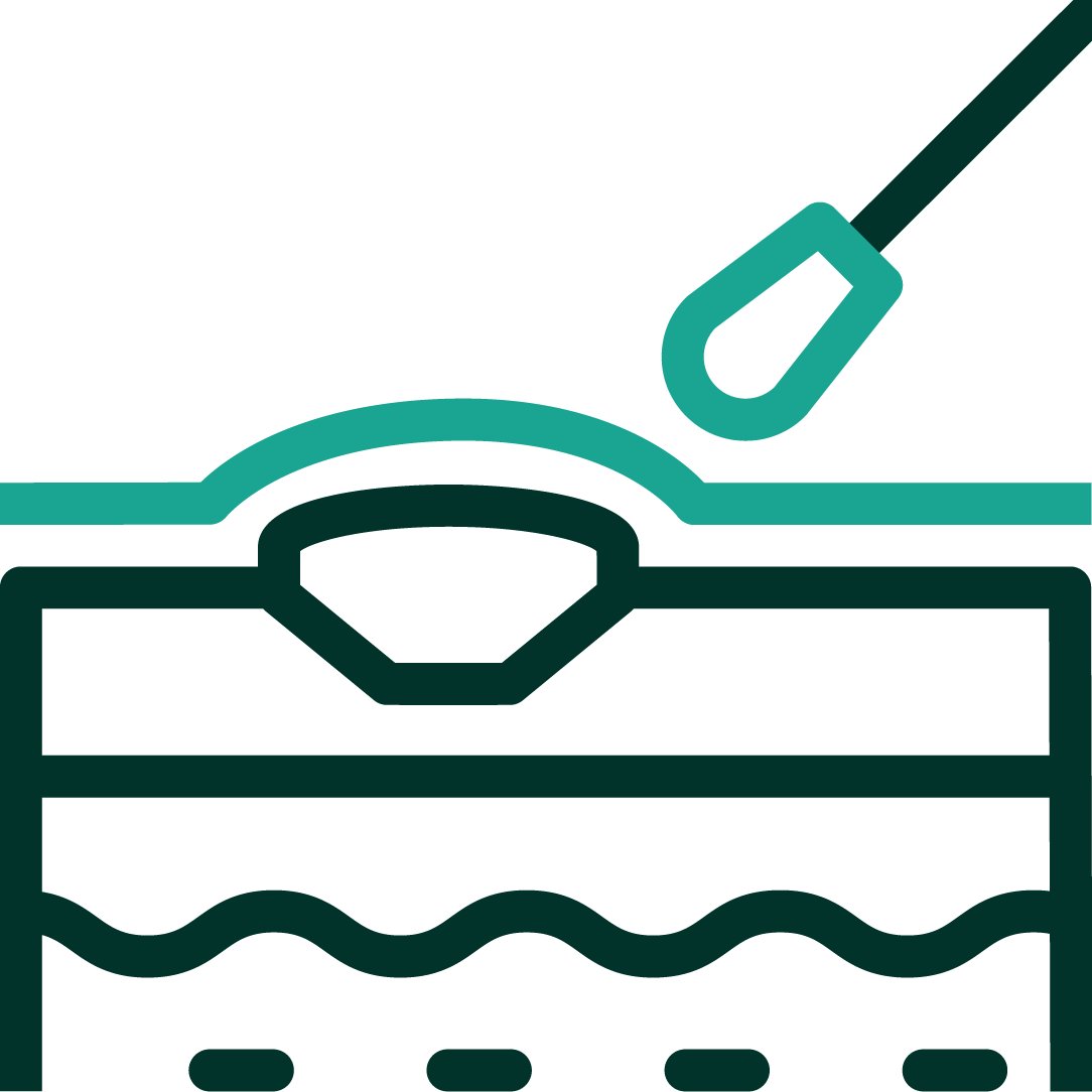 Een iconografische weergave van een toverstaf die medicatie aanbrengt op de huid. Donkergroene en blauwgroene positieve kleurenpalet.