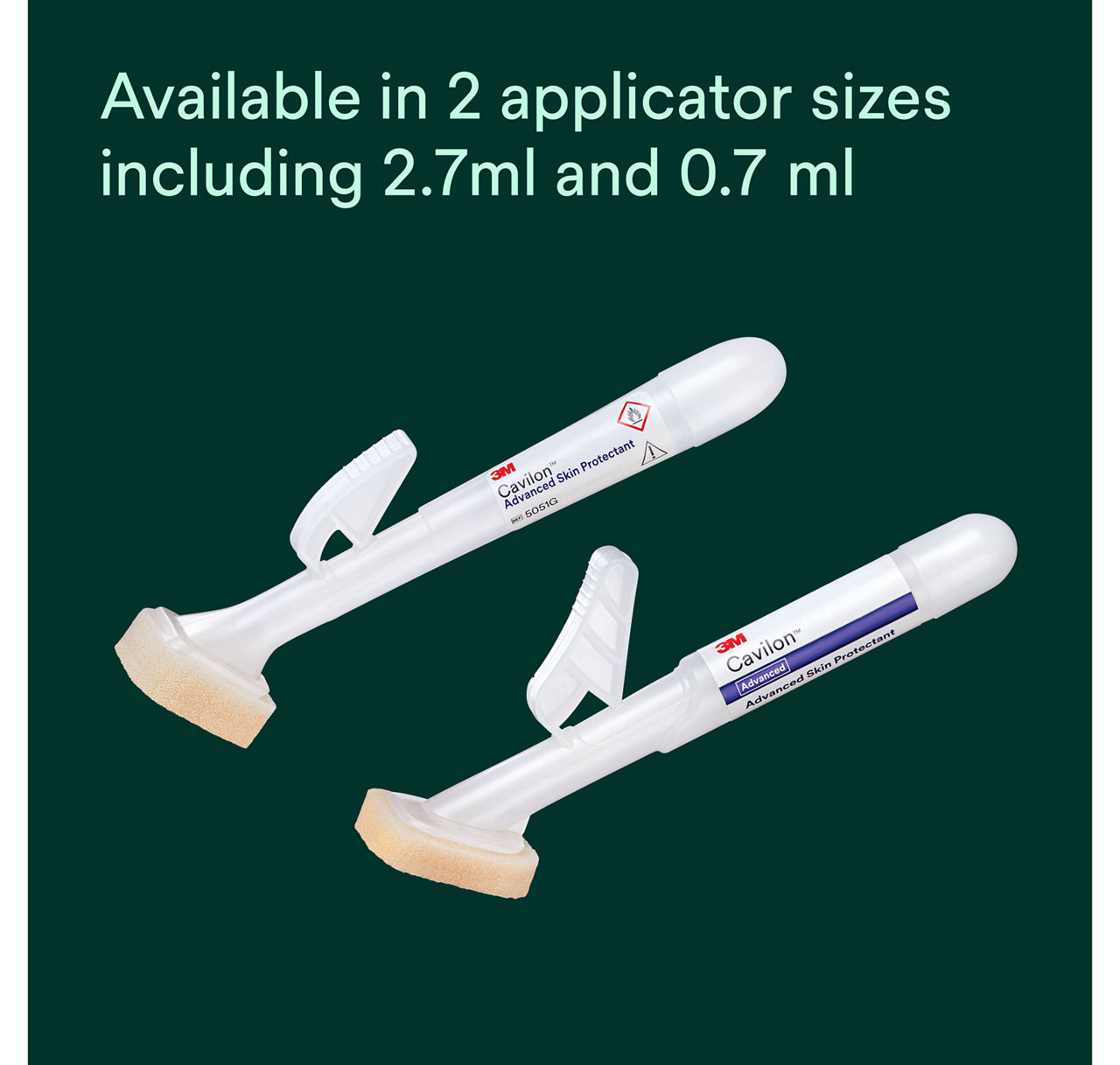 Cavilon™ Advanced Skin Protectant: Available in 2 applicator sizes including 2.7ml and 0.7ml
