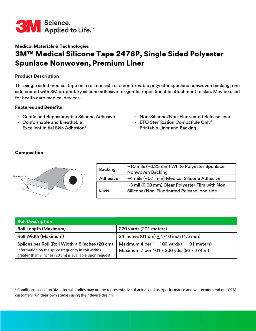 3M™ Medical Silicone Tape 2476P, Technical Information Sheet