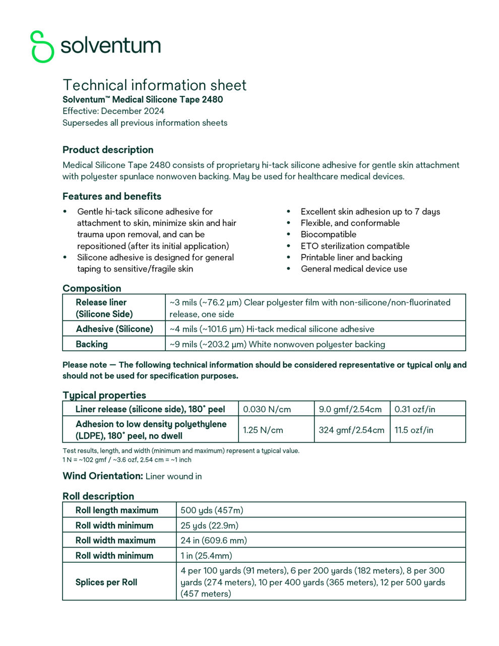 Solventum™ Medical Silicone Tape 2480 Technical Information Sheet
