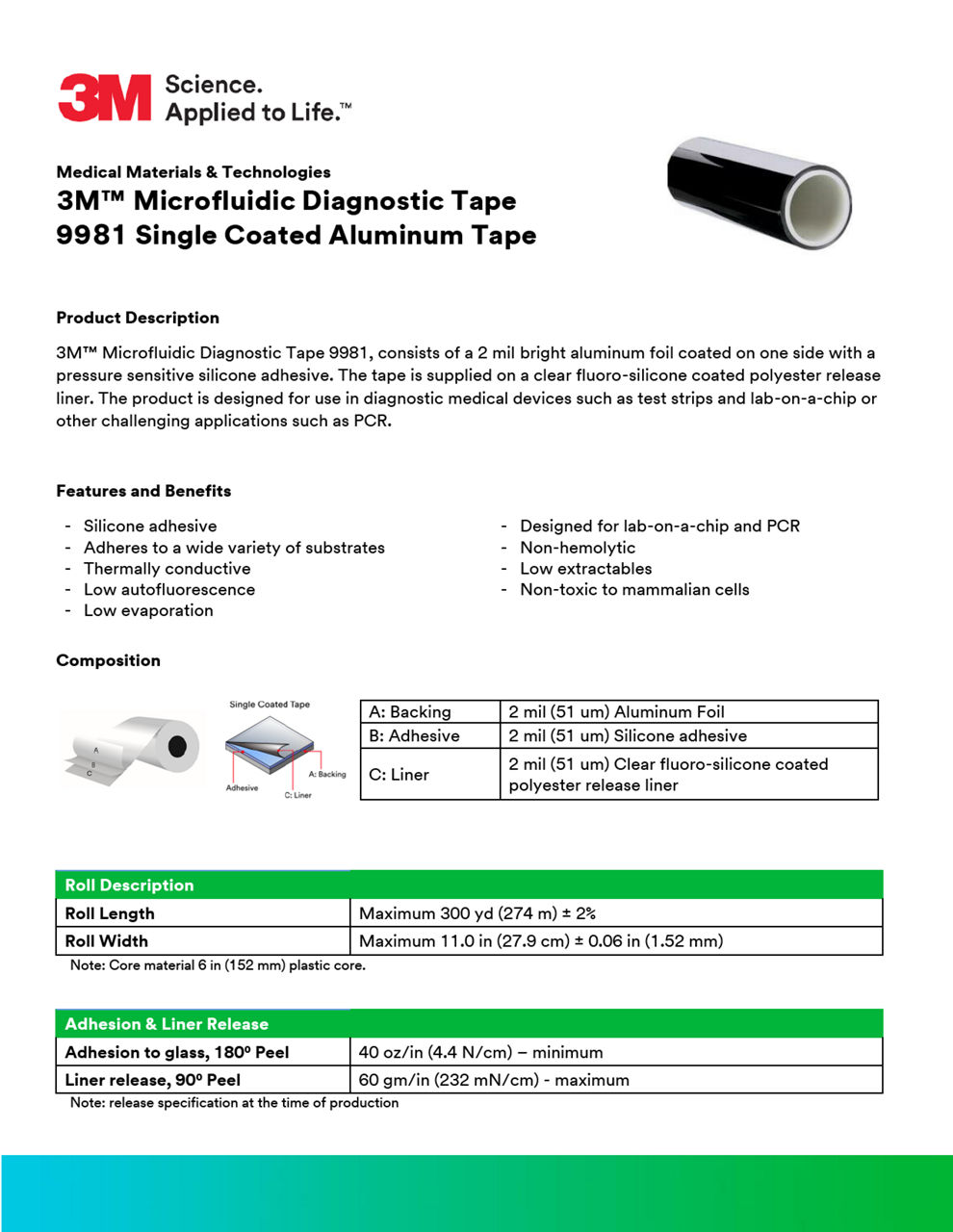 3M™ Microfluidic Diagnostic Tape 9981, Technical Information Sheet