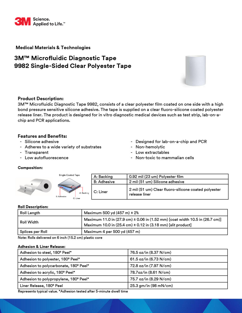 3M™ Microfluidic Diagnostic Tape 9982, Technical Information Sheet